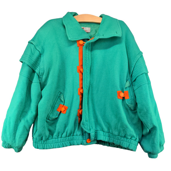 Why And 1/2 Ladies Jacket Long Sleeve Green Actual 52x23 Shoulder Pads Funny Pig - Picture 1 of 14